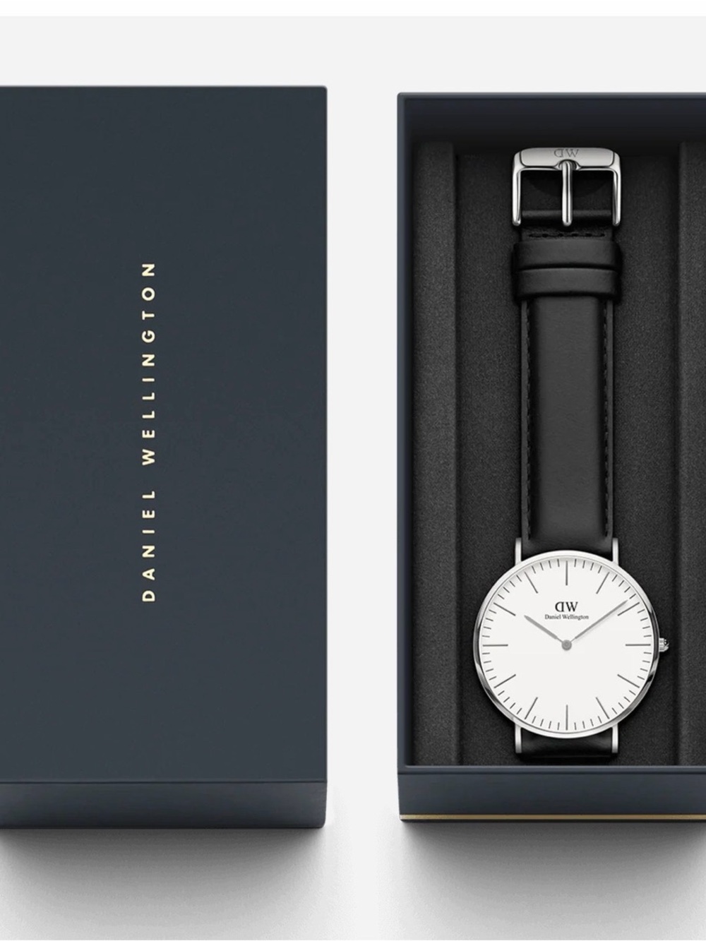 Daniel Wellington Black Leather Strap Watch with Silver Case